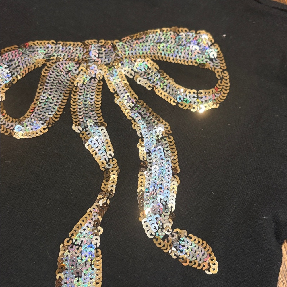 Crewcuts Black Sweatshirt with Sequin Bow - Picture 2 of 3